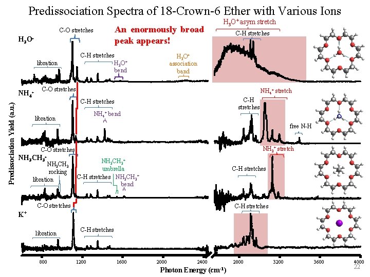 Predissociation Spectra of 18 -Crown-6 Ether with Various Ions An enormously broad peak appears!