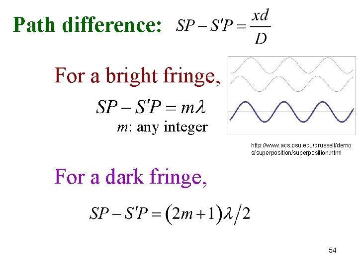 Path difference: For a bright fringe, m: any integer http: //www. acs. psu. edu/drussell/demo