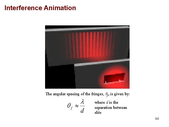 Interference Animation The angular spacing of the fringes, θf, is given by: where d