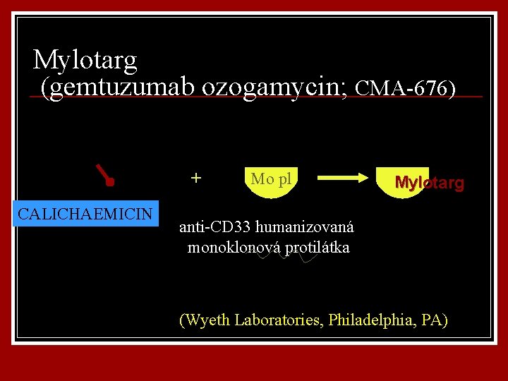 Mylotarg (gemtuzumab ozogamycin; CMA-676) + CALICHAEMICIN Mo pl Mylotarg anti-CD 33 humanizovaná monoklonová protilátka