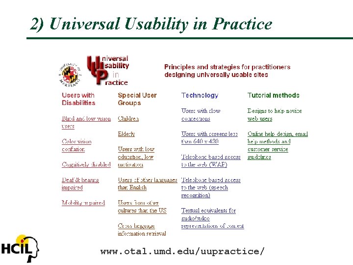 2) Universal Usability in Practice www. otal. umd. edu/uupractice/ 