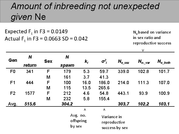 Amount of inbreeding not unexpected given Ne Expected Ft in F 3 = 0.