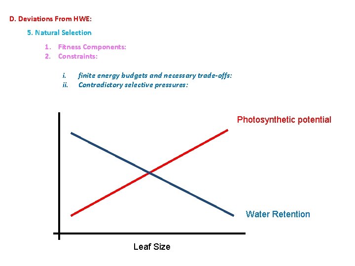 D. Deviations From HWE: 5. Natural Selection 1. Fitness Components: 2. Constraints: i. ii.