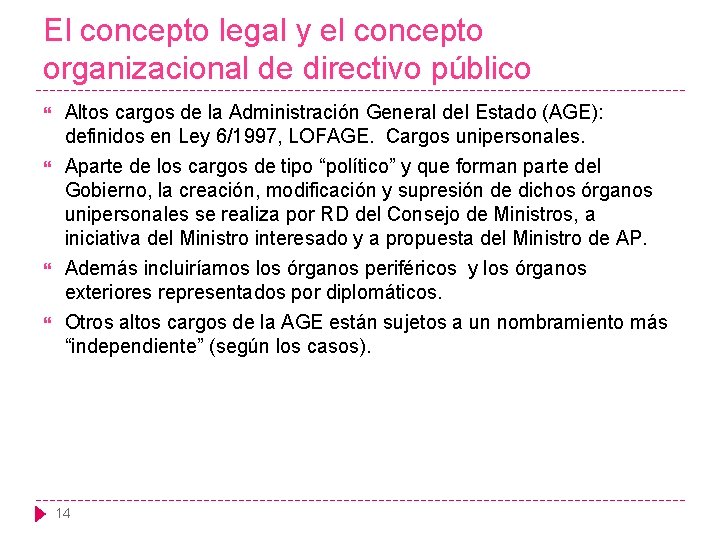 El concepto legal y el concepto organizacional de directivo público Altos cargos de la