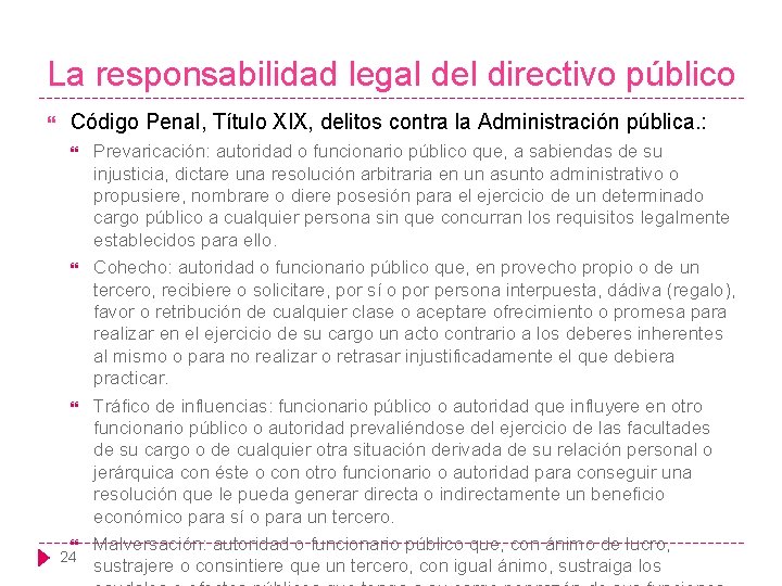 La responsabilidad legal del directivo público Código Penal, Título XIX, delitos contra la Administración