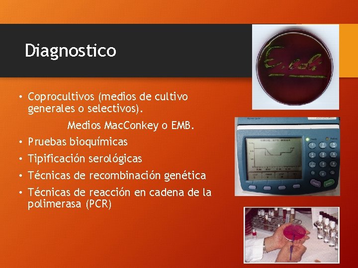 Diagnostico • Coprocultivos (medios de cultivo generales o selectivos). Medios Mac. Conkey o EMB.