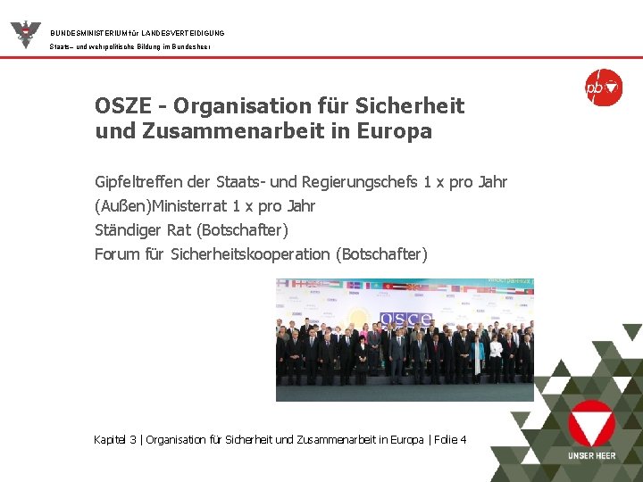 BUNDESMINISTERIUM für LANDESVERTEIDIGUNG Staats– und wehrpolitische Bildung im Bundesheer OSZE - Organisation für Sicherheit