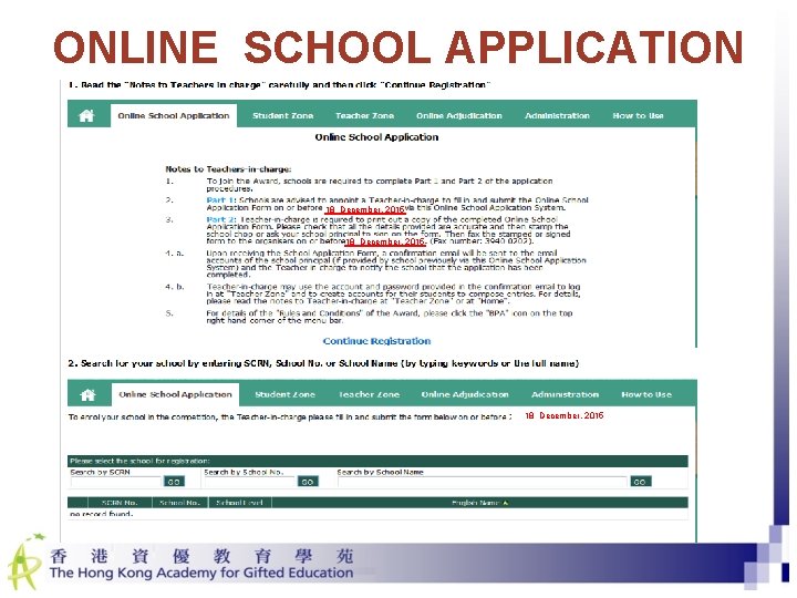 ONLINE SCHOOL APPLICATION 18 December, 2015 