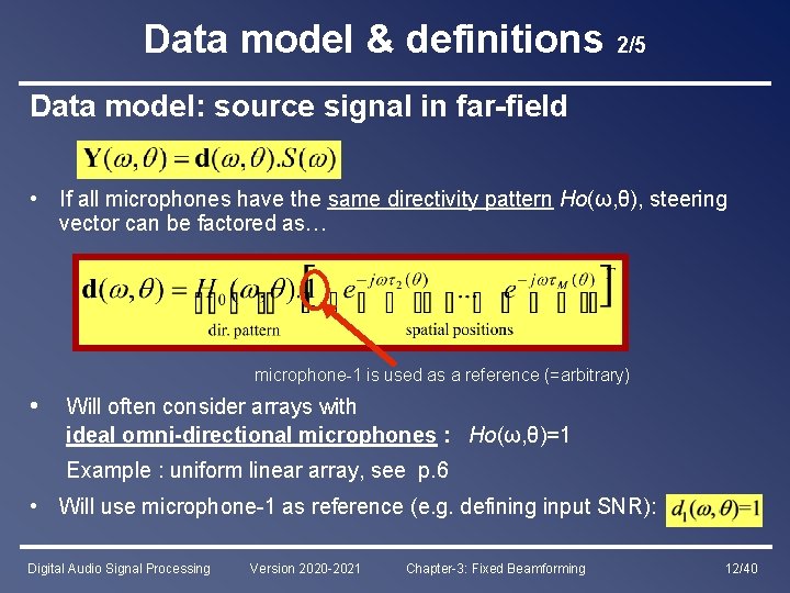 Data model & definitions 2/5 Data model: source signal in far-field • If all