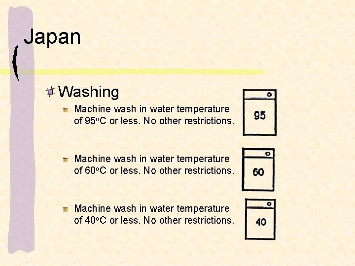 Japan Washing Machine wash in water temperature of 95 o. C or less. No
