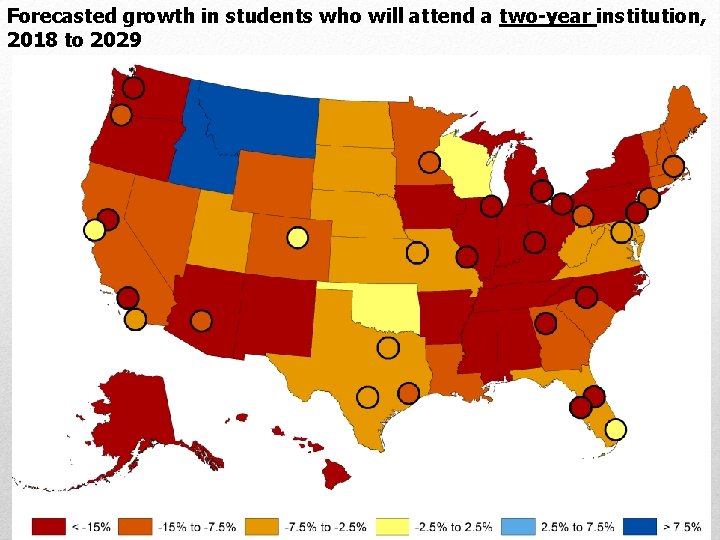 Forecasted growth in students who will attend a two-year institution, 2018 to 2029 