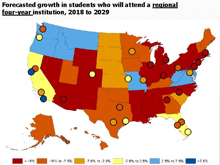 Forecasted growth in students who will attend a regional four-year institution, 2018 to 2029