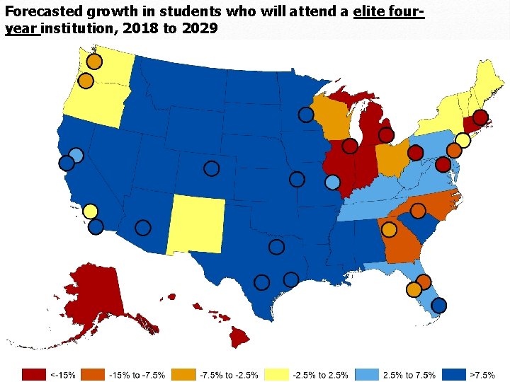 Forecasted growth in students who will attend a elite fouryear institution, 2018 to 2029