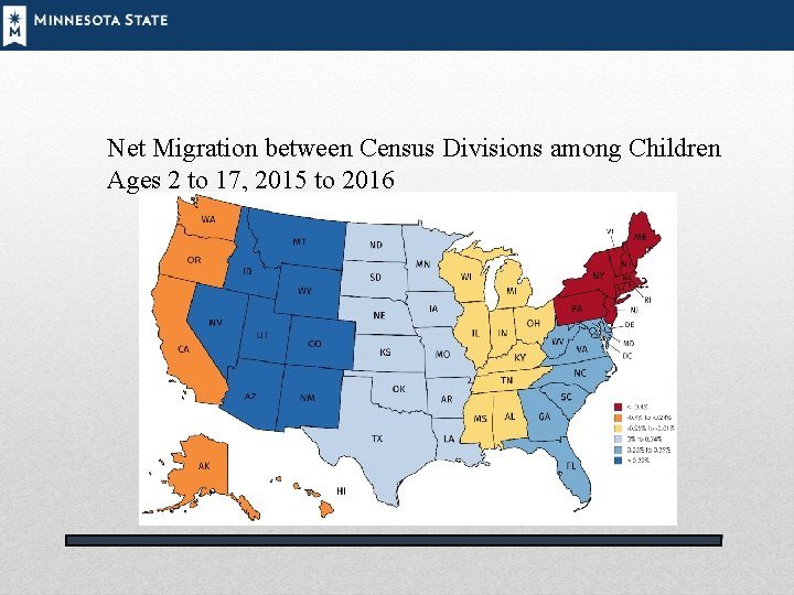 Net Migration between Census Divisions among Children Ages 2 to 17, 2015 to 2016