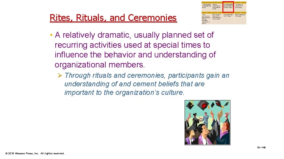 Rites, Rituals, and Ceremonies • A relatively dramatic, usually planned set of recurring activities