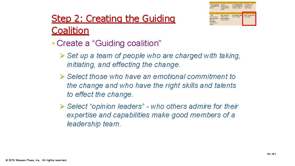 Step 2: Creating the Guiding Coalition • Create a “Guiding coalition” Ø Set up