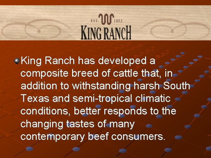 King Ranch has developed a composite breed of cattle that, in addition to withstanding
