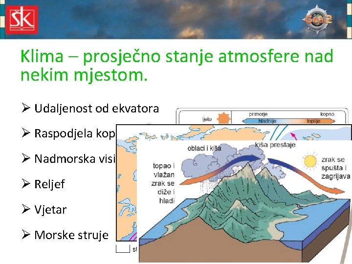 O čemu ovisi klima? klimatski nad Klima – prosječno stanje atmosfere nekim mjestom. čimbenici