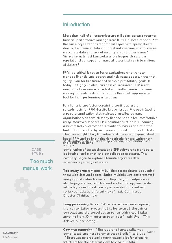 Introduction More than half of all enterprises are still using spreadsheets for financial performance