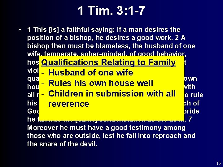 1 Tim. 3: 1 -7 • 1 This [is] a faithful saying: If a