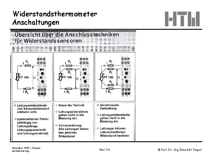 Widerstandsthermometer Anschaltungen November 2003 / Prozessautomatisierung Blatt 5. 41 © Prof. Dr. -Ing. Benedikt