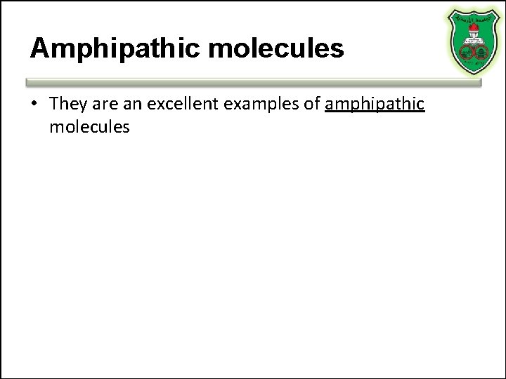 Amphipathic molecules • They are an excellent examples of amphipathic molecules 