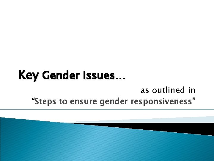 Key Gender Issues… as outlined in “Steps to ensure gender responsiveness” 