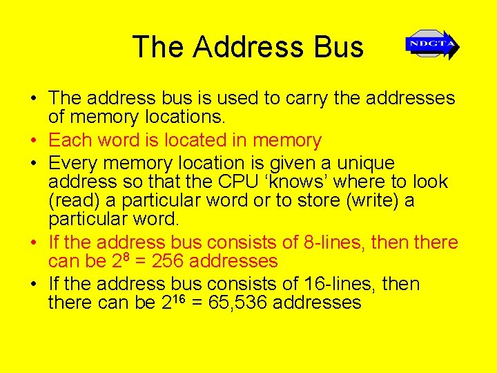 The Address Bus • The address bus is used to carry the addresses of The Address Bus • The address bus is used to carry the addresses of
