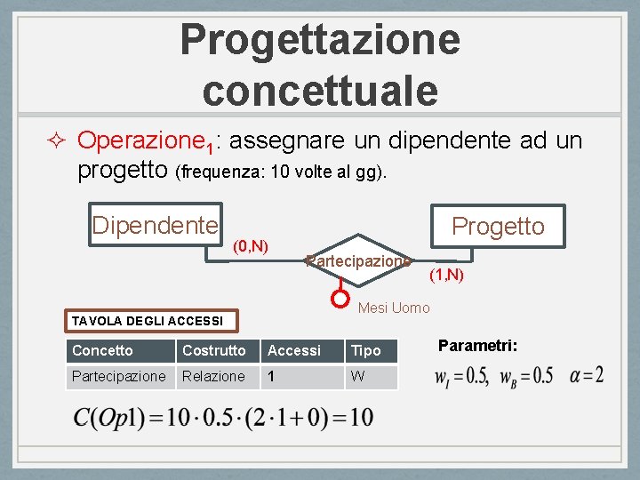 Progettazione concettuale ² Operazione 1: assegnare un dipendente ad un progetto (frequenza: 10 volte
