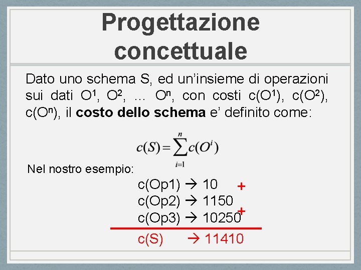Progettazione concettuale Dato uno schema S, ed un’insieme di operazioni sui dati O 1,