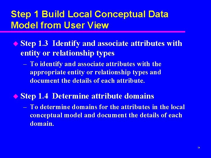 Step 1 Build Local Conceptual Data Model from User View u Step 1. 3