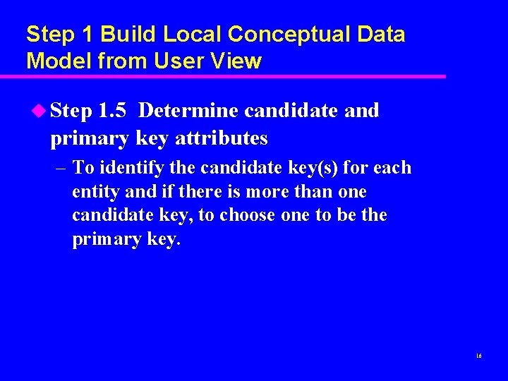 Step 1 Build Local Conceptual Data Model from User View u Step 1. 5