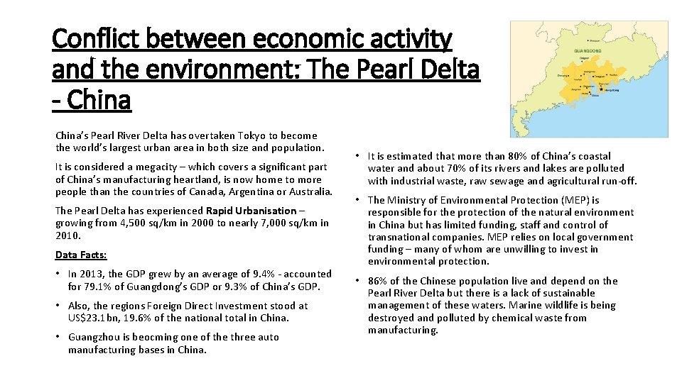 Conflict between economic activity and the environment: The Pearl Delta - China’s Pearl River