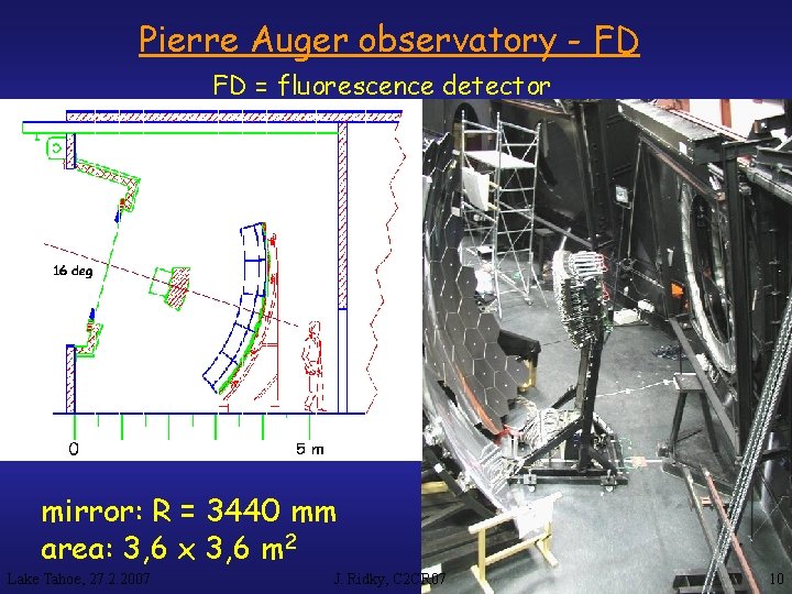 Pierre Auger observatory - FD FD = fluorescence detector mirror: R = 3440 mm