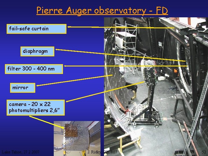 Pierre Auger observatory - FD fail-safe curtain diaphragm filter 300 - 400 nm mirror