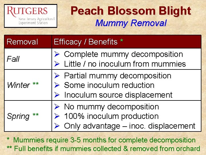 Peach Blossom Blight Mummy Removal Fall Winter ** Spring ** Efficacy / Benefits *