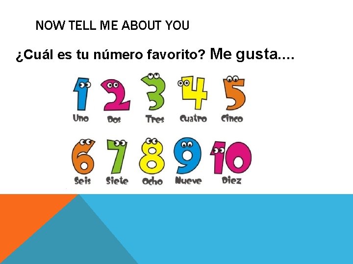 NOW TELL ME ABOUT YOU ¿Cuál es tu número favorito? Me gusta. . 