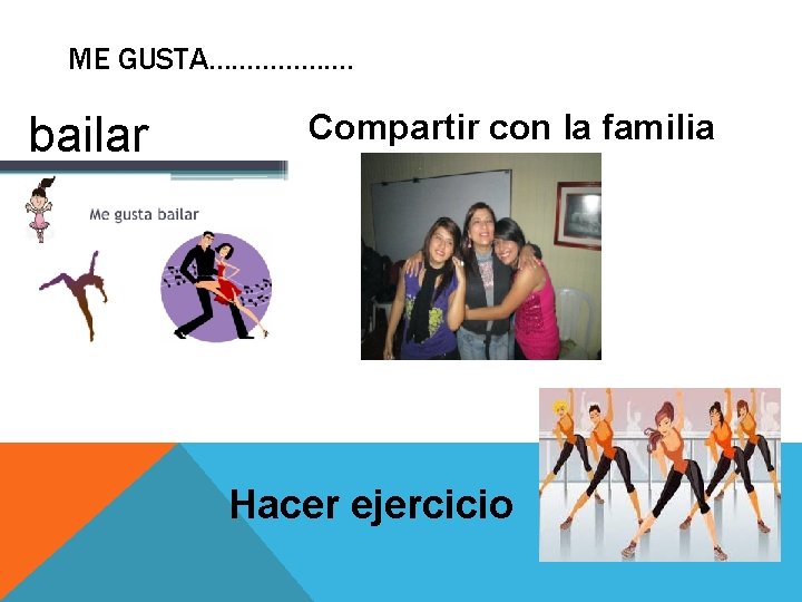 ME GUSTA………………. bailar Compartir con la familia Hacer ejercicio 