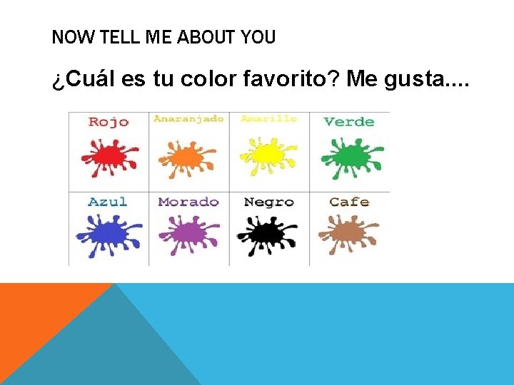 NOW TELL ME ABOUT YOU ¿Cuál es tu color favorito? Me gusta. . 