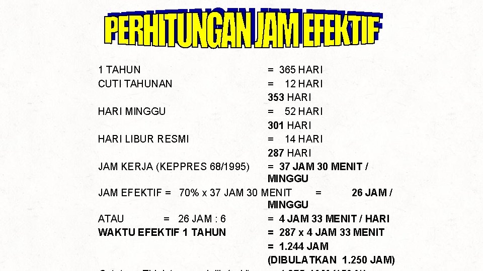 1 TAHUN CUTI TAHUNAN = 365 HARI = 12 HARI 353 HARI MINGGU =