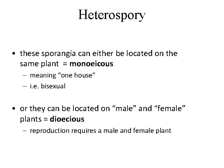 Heterospory • these sporangia can either be located on the same plant = monoeicous