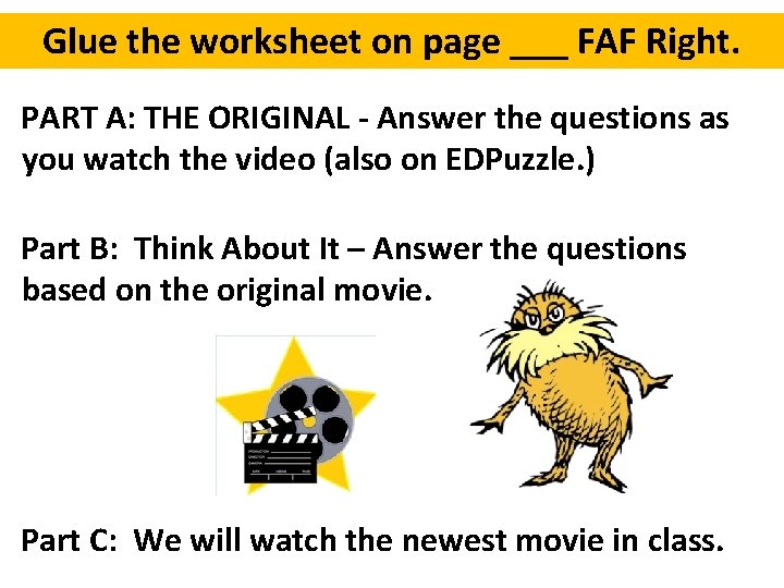 Glue the worksheet on page ___ FAF Right. PART A: THE ORIGINAL - Answer Glue the worksheet on page ___ FAF Right. PART A: THE ORIGINAL - Answer