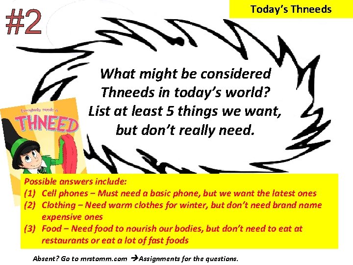 Today’s Thneeds What might be considered Thneeds in today’s world? List at least 5