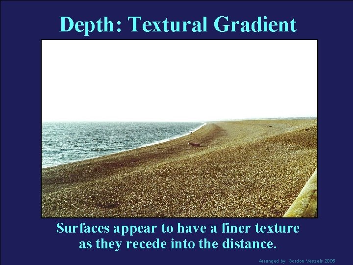 Depth: Textural Gradient Surfaces appear to have a finer texture as they recede into