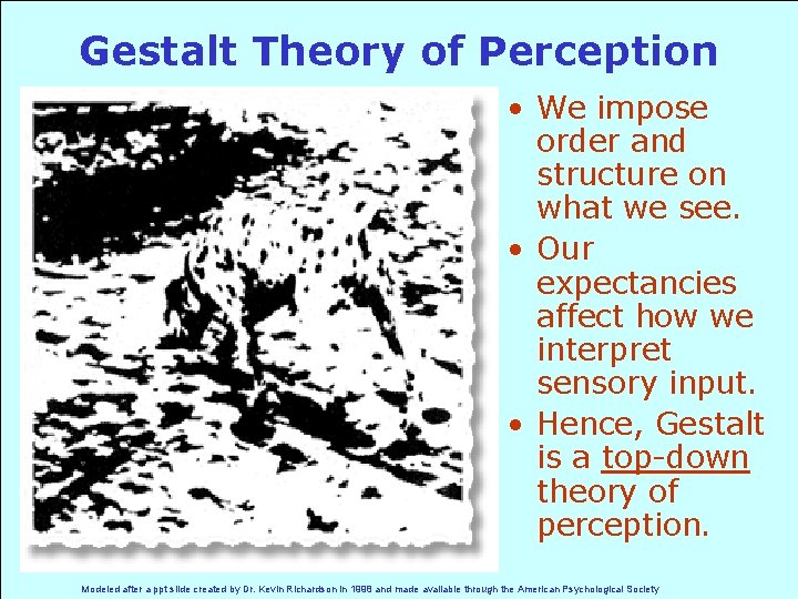 Gestalt Theory of Perception • We impose order and structure on what we see.