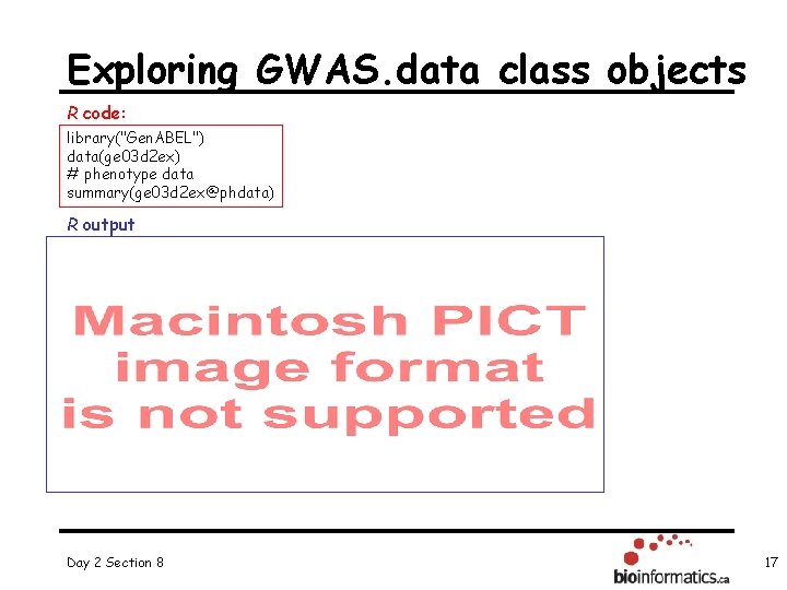 Exploring GWAS. data class objects R code: library("Gen. ABEL") data(ge 03 d 2 ex)