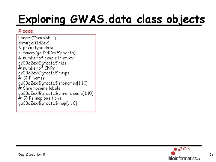 Exploring GWAS. data class objects R code: library("Gen. ABEL") data(ge 03 d 2 ex)