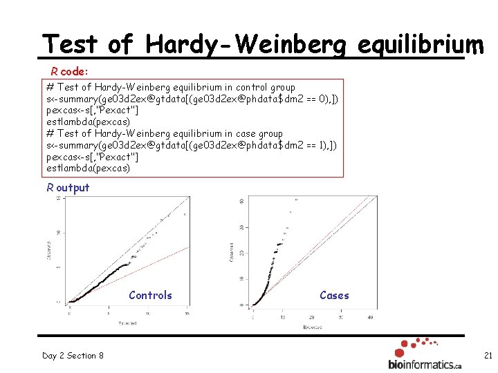 Test of Hardy-Weinberg equilibrium R code: # Test of Hardy-Weinberg equilibrium in control group