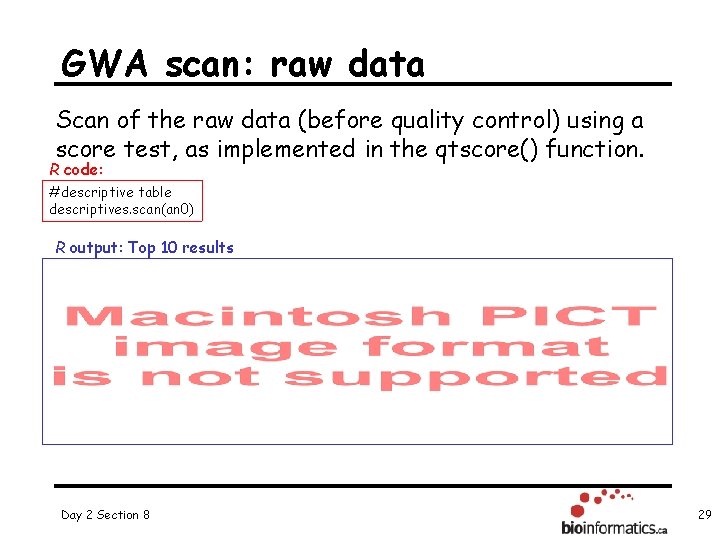 GWA scan: raw data Scan of the raw data (before quality control) using a