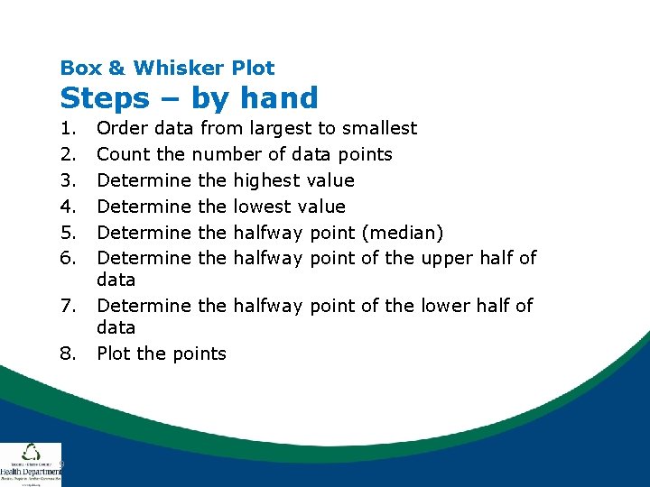 Box & Whisker Plot Steps – by hand 1. 2. 3. 4. 5. 6. Box & Whisker Plot Steps – by hand 1. 2. 3. 4. 5. 6.